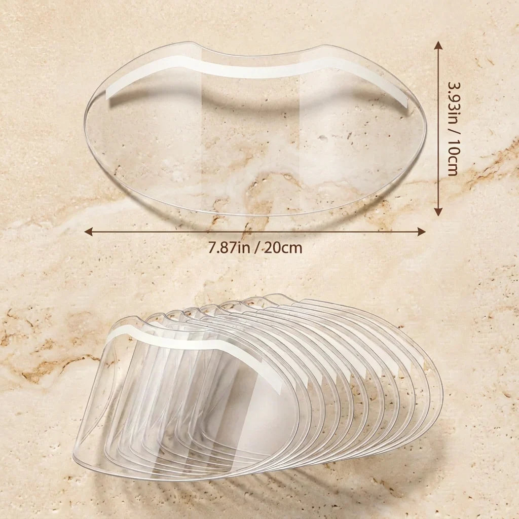 Clear disposable shower shields — 20 cm wide by 10 cm high